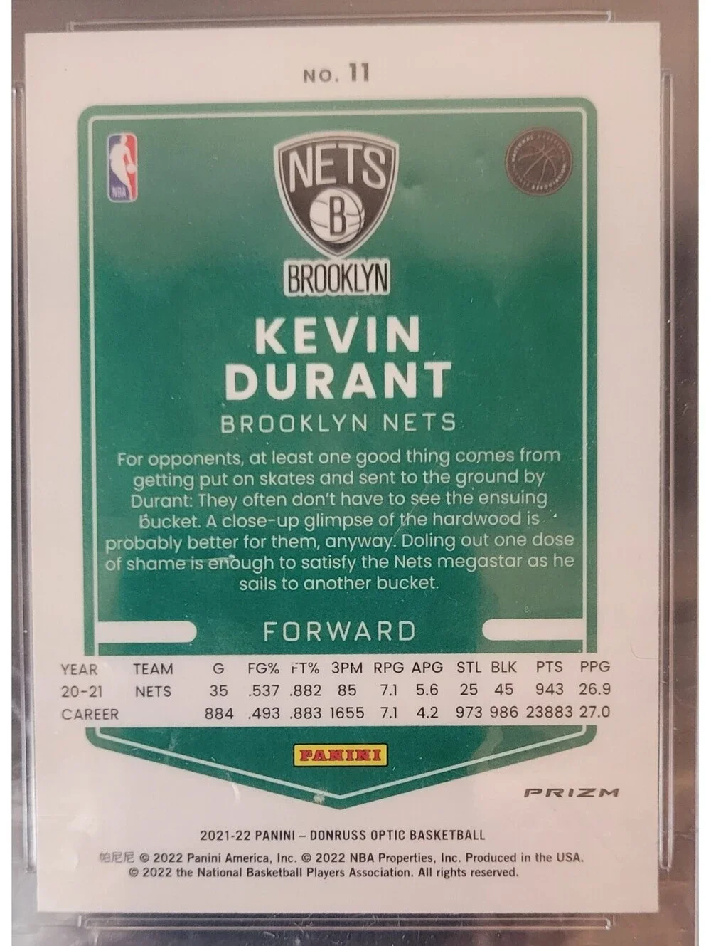 Kevin Durant 2021-22 Optic #11 Silver Prizm Pulsar Graded Gem Mint 10 CCG